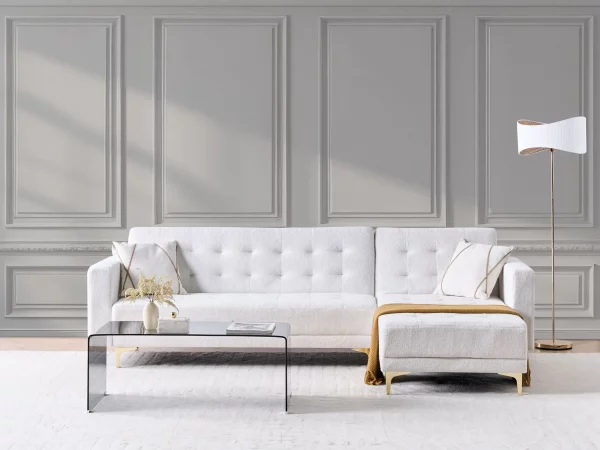 Corner Sofa Left ABERDEEN, white boucle fabric DEF