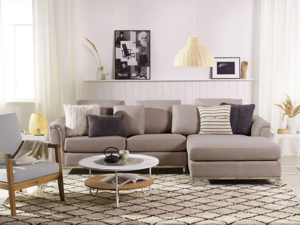 Sofa Eckofa L OSLO beige, aus Stoff ohne Ottomane CH