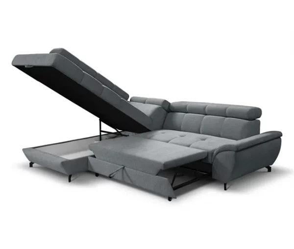 Sofá de canto com cama BENIX esquerda 4 lugares cinza