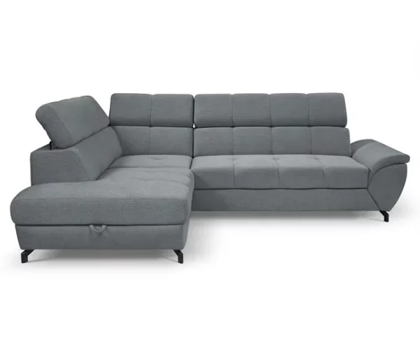 Sofá de canto com cama BENIX esquerda 4 lugares cinza