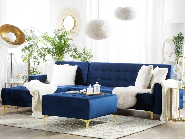 Schlafsofa ABERDEEN Samtstoff Marineblau Ottom. L/R CH