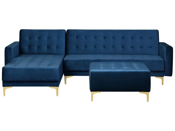 Schlafsofa ABERDEEN Samtstoff Marineblau Ottom. L/R CH