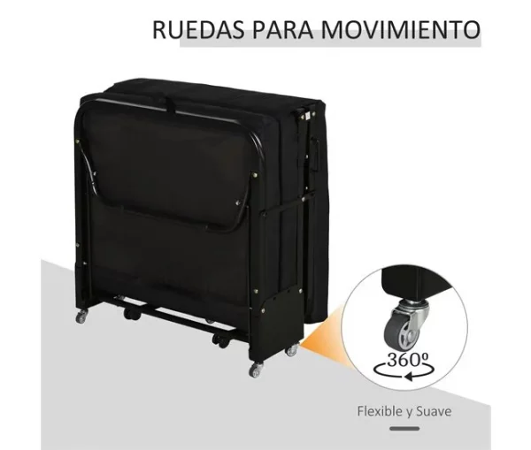 HOMCOM Cama Dobrável 184x65 cm Cama Dobrável Ajustável em 5 Níveis Rodas Universáis e Estrutura de Metal Carga Máxima 120 kg Preto