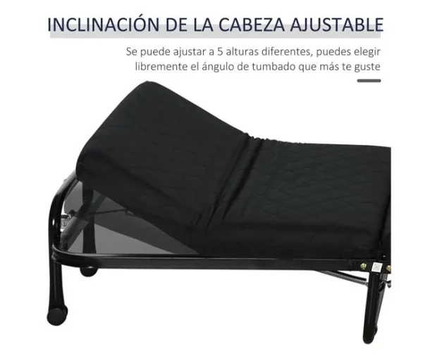 HOMCOM Cama Dobrável 184x65 cm Cama Dobrável Ajustável em 5 Níveis Rodas Universáis e Estrutura de Metal Carga Máxima 120 kg Preto