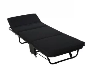 HOMCOM Cama Dobrável 184x65 cm Cama Dobrável Ajustável em 5 Níveis Rodas Universáis e Estrutura de Metal Carga Máxima 120 kg Preto
