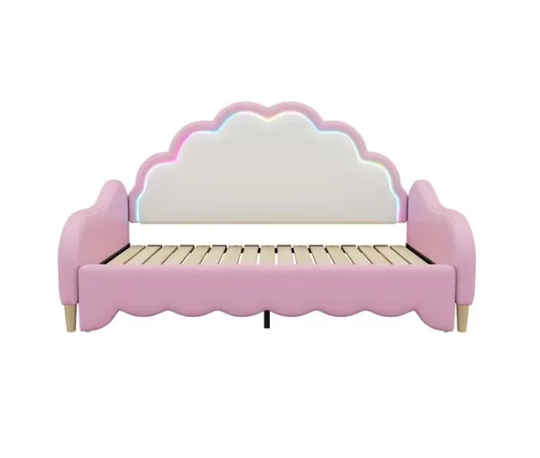 Cama de rodízio 140x200cm, sofá-cama convertível, cabeceira com luz, sem colchão, rosa