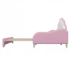Cama de rodízio 140x200cm, sofá-cama convertível, cabeceira com luz, sem colchão, rosa