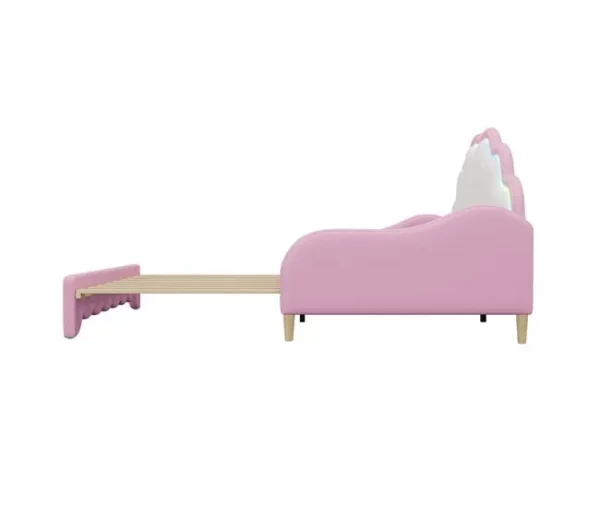 Cama de rodízio 140x200cm, sofá-cama convertível, cabeceira com luz, sem colchão, rosa