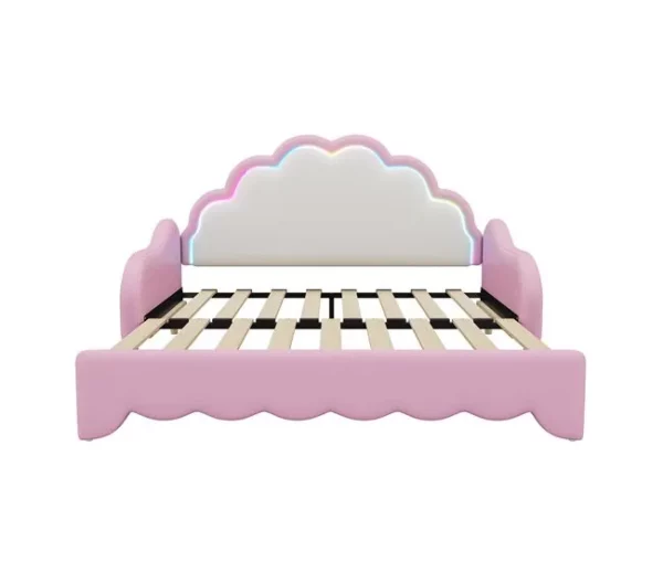 Cama de rodízio 140x200cm, sofá-cama convertível, cabeceira com luz, sem colchão, rosa
