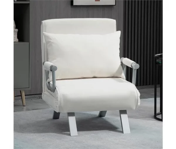 HOMCOM Sofá Cama Individual Poltrona Cama Individual Sofá Reclinável com Almofada para Sala Quarto Escritório Carga 100 kg 65x69x80 cm Creme