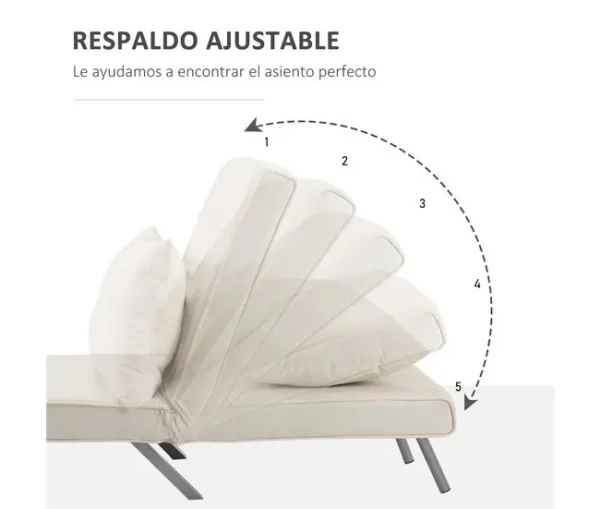 HOMCOM Sofá Cama Individual Poltrona Cama Individual Sofá Reclinável com Almofada para Sala Quarto Escritório Carga 100 kg 65x69x80 cm Creme