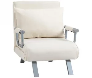 HOMCOM Sofá Cama Individual Poltrona Cama Individual Sofá Reclinável com Almofada para Sala Quarto Escritório Carga 100 kg 65x69x80 cm Creme