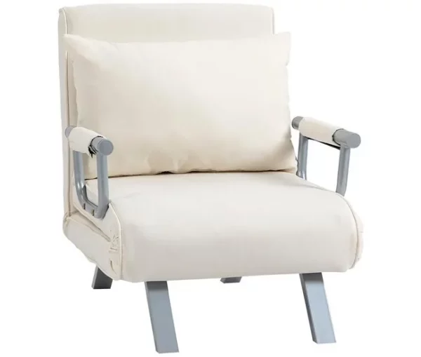 HOMCOM Sofá Cama Individual Poltrona Cama Individual Sofá Reclinável com Almofada para Sala Quarto Escritório Carga 100 kg 65x69x80 cm Creme