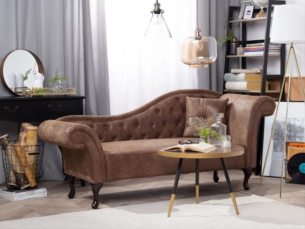 Chaiselongue LATTES rechtsseitig hellbraun - Kunstleder