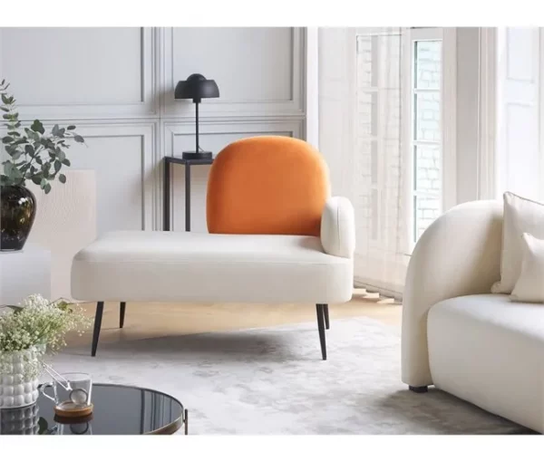 Chaise-longue com encosto à direita em veludo branco ARCEY