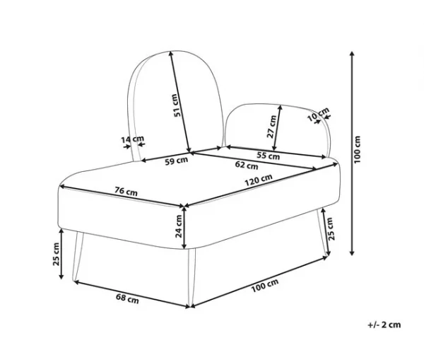 Chaise-longue com encosto à direita em veludo branco ARCEY