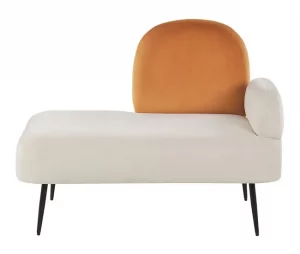Chaise-longue com encosto à direita em veludo branco ARCEY