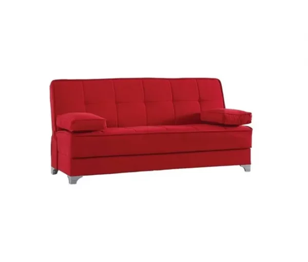 Sofá cama Dasson, Sofá cama com arrumação linear com 2 almofadas incluídas, Sofá da sala em tecido acolchoado com abertura click-clac, 190x87xh91 cm, Vermelho
