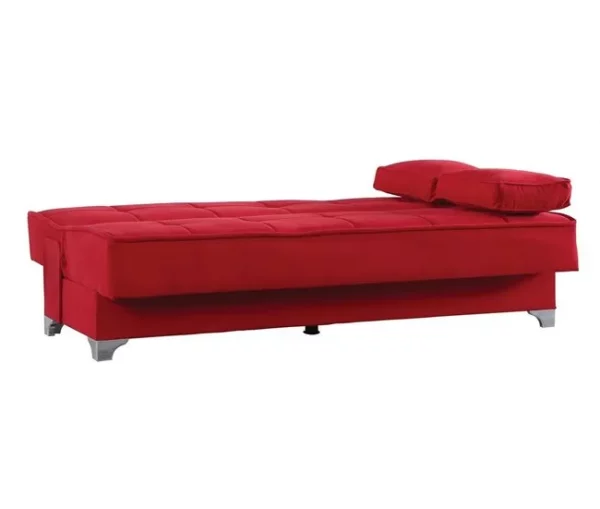 Sofá cama Dasson, Sofá cama com arrumação linear com 2 almofadas incluídas, Sofá da sala em tecido acolchoado com abertura click-clac, 190x87xh91 cm, Vermelho