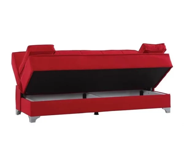 Sofá cama Dasson, Sofá cama com arrumação linear com 2 almofadas incluídas, Sofá da sala em tecido acolchoado com abertura click-clac, 190x87xh91 cm, Vermelho