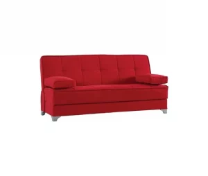 Sofá cama Dasson, Sofá cama com arrumação linear com 2 almofadas incluídas, Sofá da sala em tecido acolchoado com abertura click-clac, 190x87xh91 cm, Vermelho