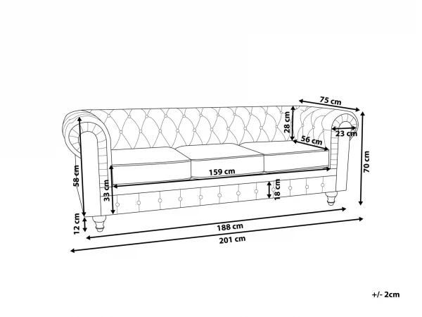 Sofa CHESTERFIELD Samtstoff grün CH..