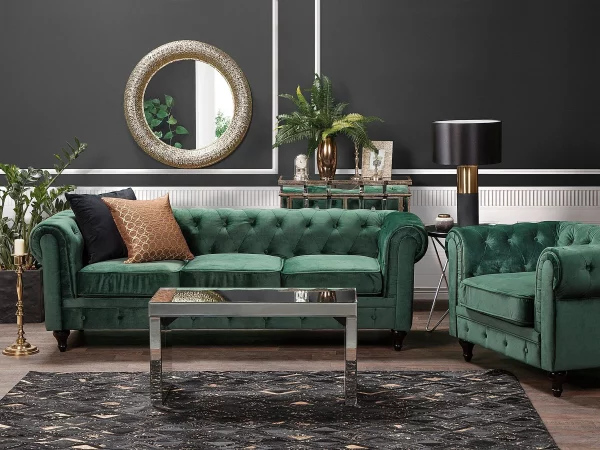 Sofa CHESTERFIELD Samtstoff grün CH..