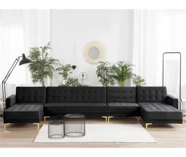 Sofá-cama XXL de 6 lugares em veludo preto ABERDEEN