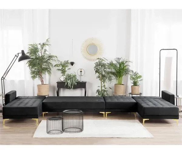 Sofá-cama XXL de 6 lugares em veludo preto ABERDEEN
