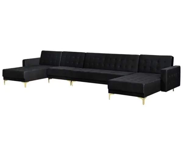Sofá-cama XXL de 6 lugares em veludo preto ABERDEEN