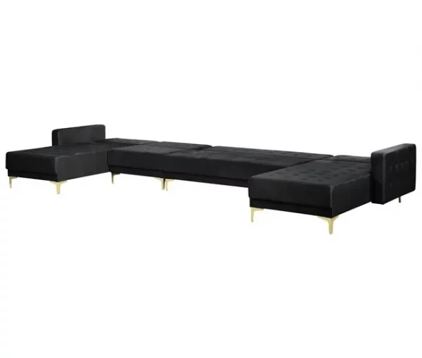 Sofá-cama XXL de 6 lugares em veludo preto ABERDEEN