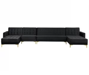 Sofá-cama XXL de 6 lugares em veludo preto ABERDEEN