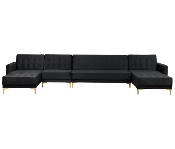 Sofá-cama XXL de 6 lugares em veludo preto ABERDEEN