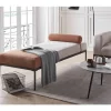Chaise-longue em linho sintético creme e castanho dourado MALMOS