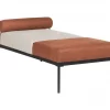 Chaise-longue em linho sintético creme e castanho dourado MALMOS