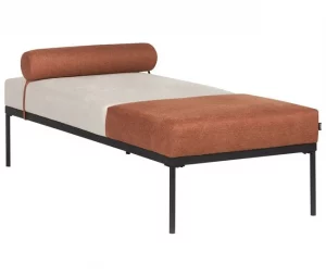 Chaise-longue em linho sintético creme e castanho dourado MALMOS