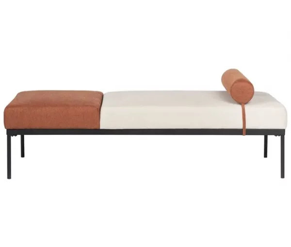 Chaise-longue em linho sintético creme e castanho dourado MALMOS