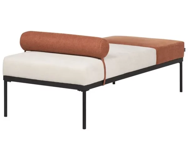 Chaise-longue em linho sintético creme e castanho dourado MALMOS