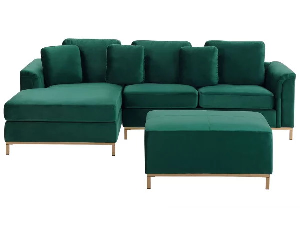 Ecksofa R OSLO Samtstoff grün mit Ottomane CH