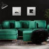 Ecksofa R OSLO Samtstoff grün mit Ottomane CH