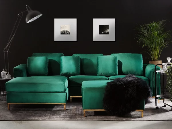 Ecksofa R OSLO Samtstoff grün mit Ottomane CH