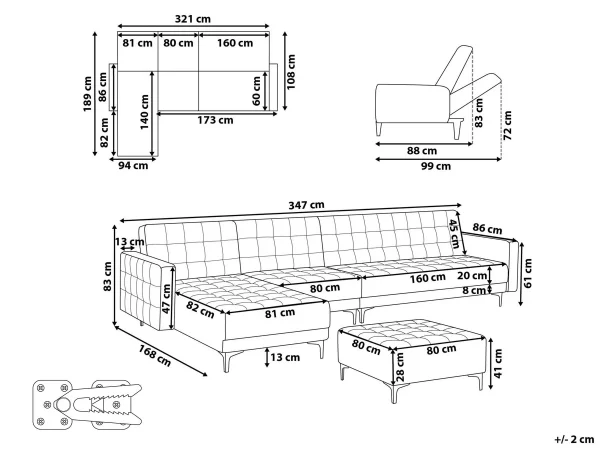 Schlafsofa ABERDEEN Samt Schwarz Otto+Mittel L/R DEF