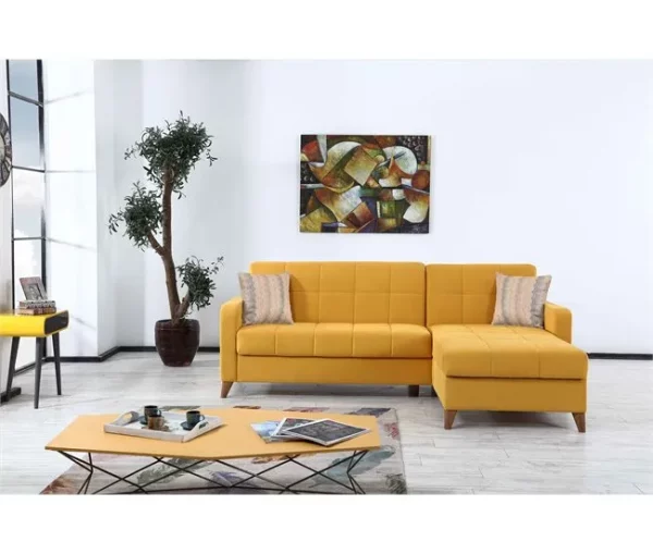 Chaise longue convertível em cama LIKA reversível 4 lugares amarelo