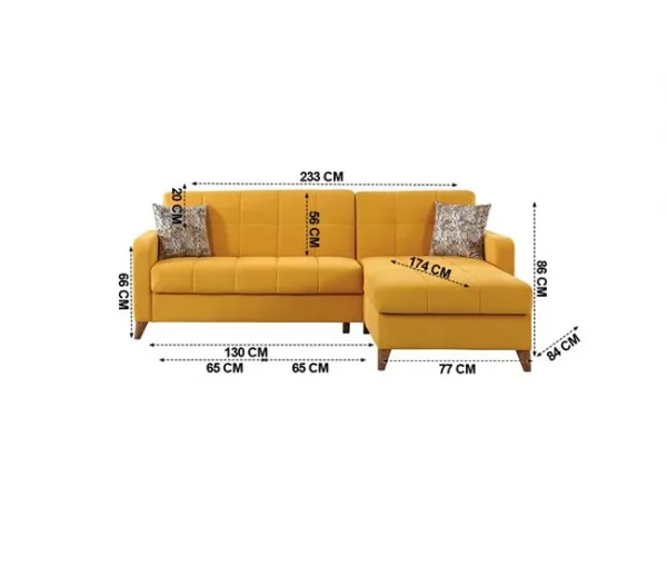 Chaise longue convertível em cama LIKA reversível 4 lugares amarelo