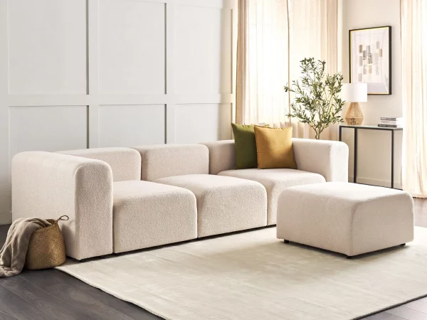 Sofa FALSTERBO 3 seater with ottoman boucle beige DEF