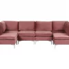 6 Seater U-Shaped Modular Velvet Sofa Pink EVJA DEF