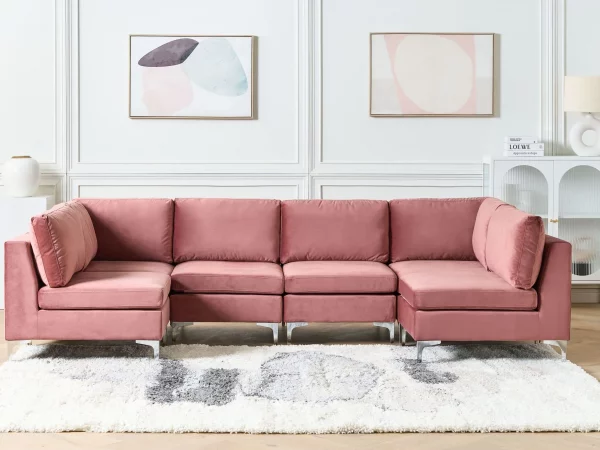 6 Seater U-Shaped Modular Velvet Sofa Pink EVJA DEF