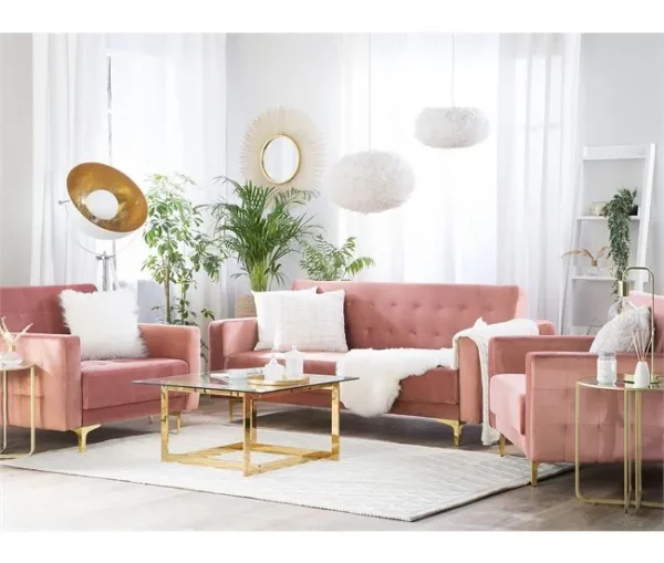Conjunto de sofás reclináveis com 5 lugares em veludo rosa ABERDEEN