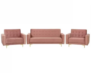 Conjunto de sofás reclináveis com 5 lugares em veludo rosa ABERDEEN