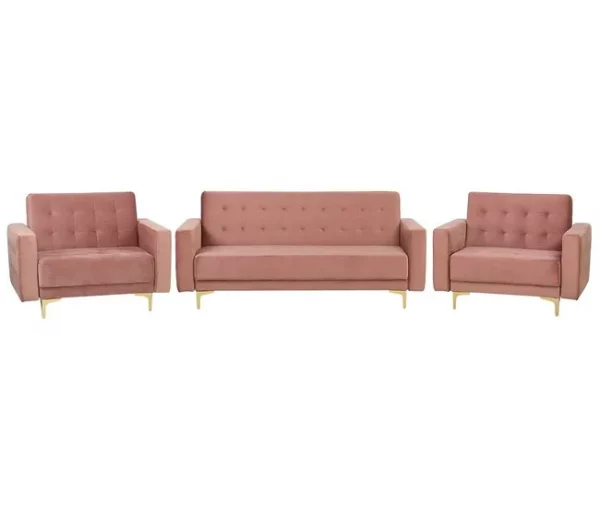 Conjunto de sofás reclináveis com 5 lugares em veludo rosa ABERDEEN